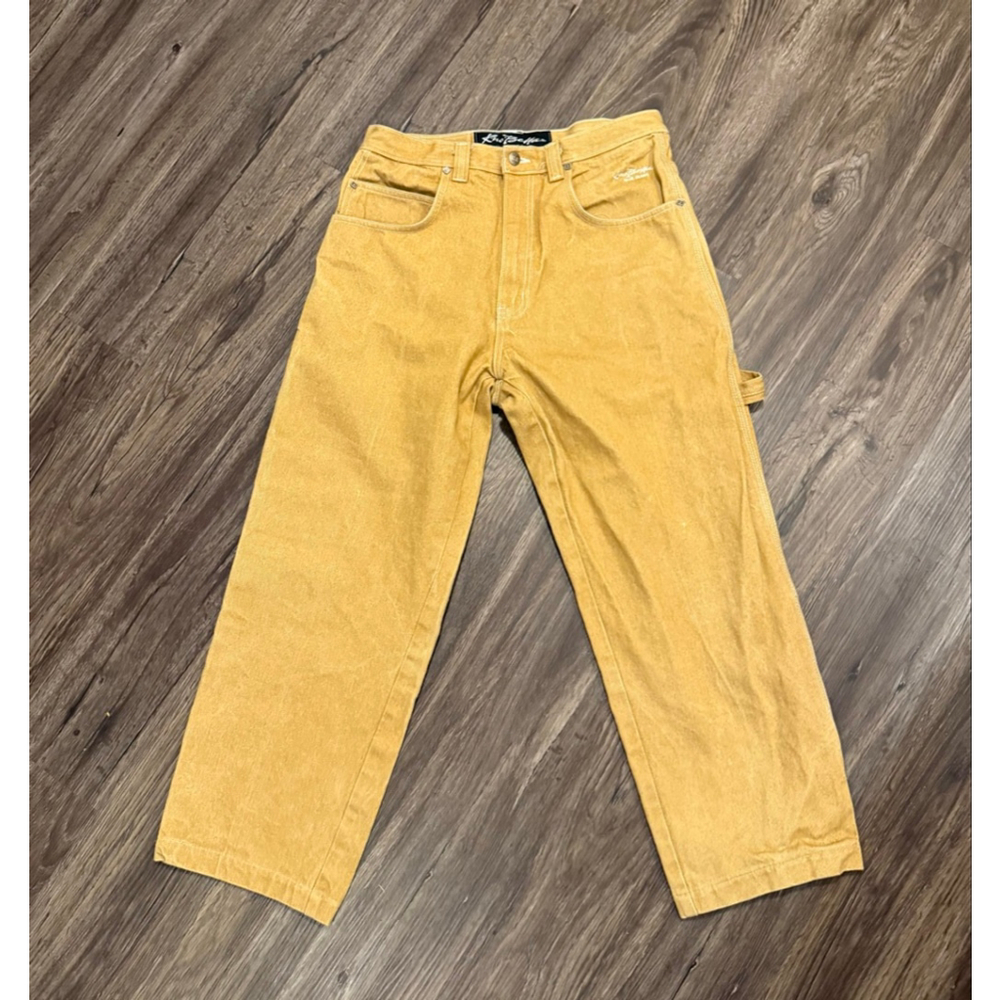 Vtg 90s Kno Betta Carpenter Jeans Men’s Mustard Yellow Baggy Hammer Loop Sz 34 - Picture 3 of 11